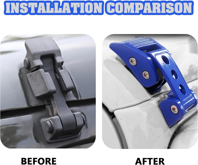 Brangstak Stainless Steel Latch Hood Capture Kit for 2007-2018 Jeep Wrangler JK JKU and 2018-2022 Jeep Wrangler JLJLU Gladiator 2-Door and 4-Door (Blue) - Image 3